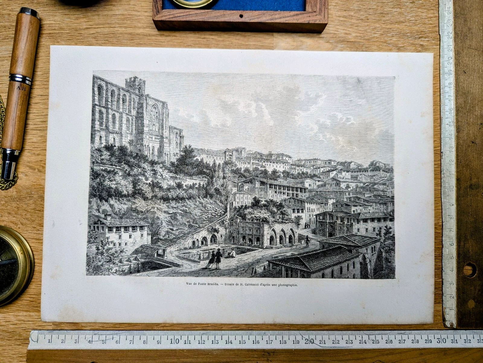 Fontebranda, Sienne. Illustration imprimée en 1866.
